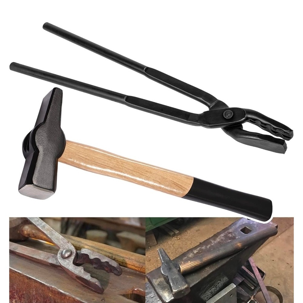 Camoo Blacksmith 15" Wolf Jaw Tongs and Sledge Hammer Tool Set‎ New